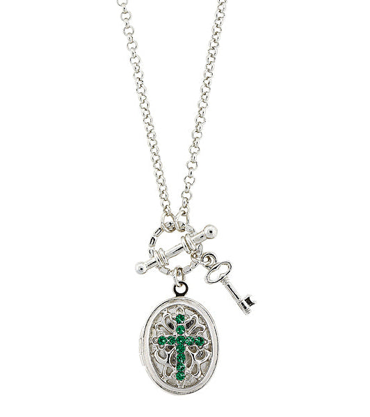 1928 Jewelry Birthstone Cross Locket Necklace 24"