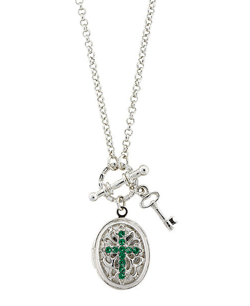 1928 Jewelry Birthstone Cross Locket Necklace 24"