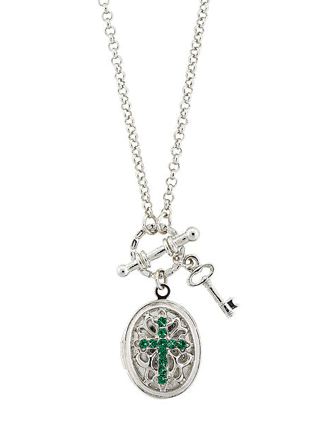 1928 Jewelry Birthstone Cross Locket Necklace 24"