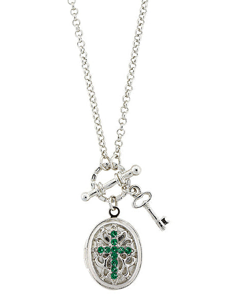 1928 Jewelry Birthstone Cross Locket Necklace 24"