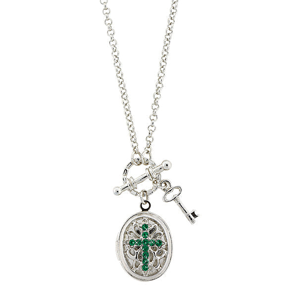 1928 Jewelry Birthstone Cross Locket Necklace 24"