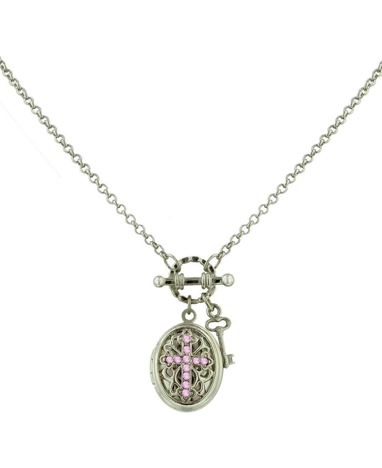 1928 Jewelry Birthstone Cross Locket Necklace 24"