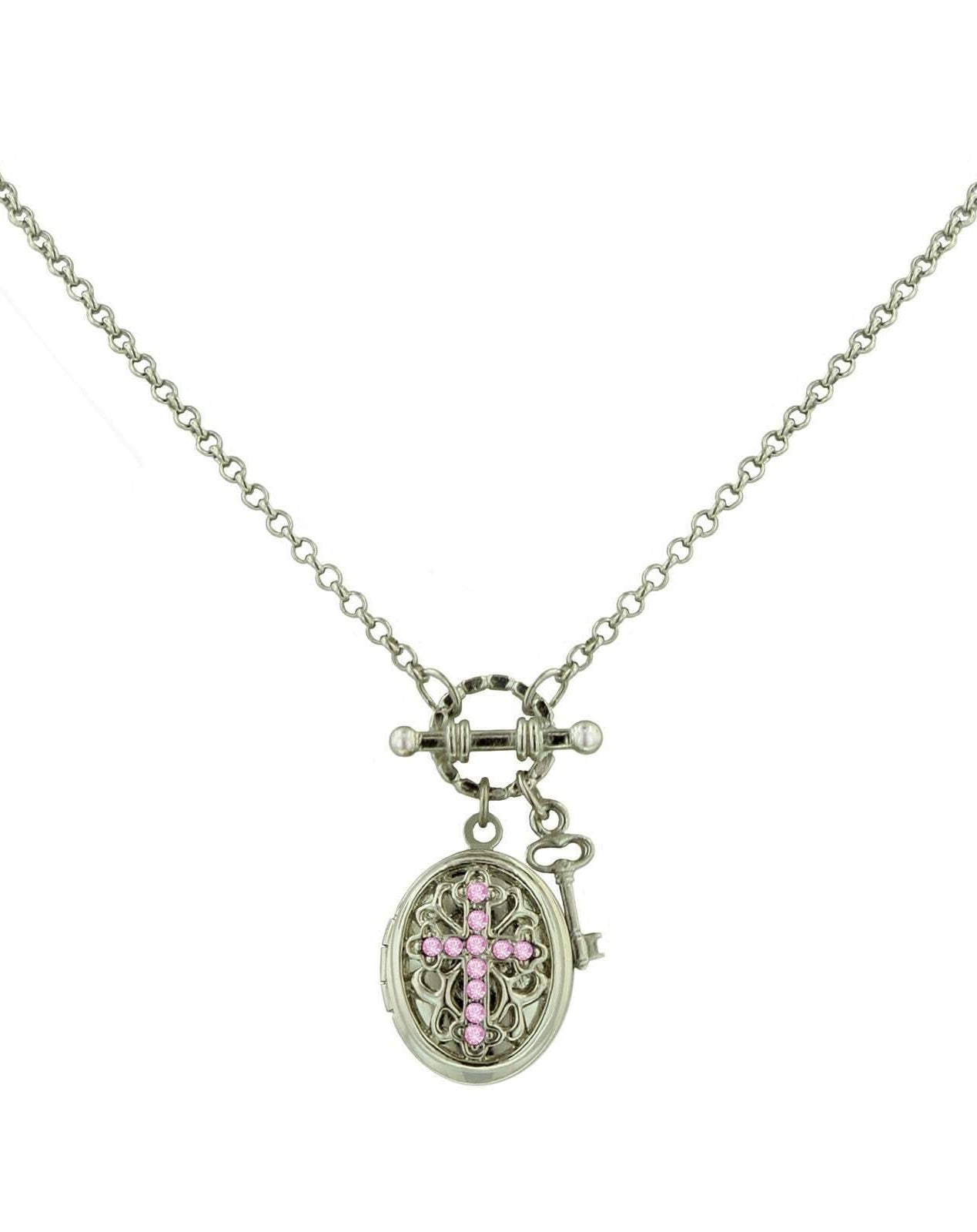 1928 Jewelry Birthstone Cross Locket Necklace 24"