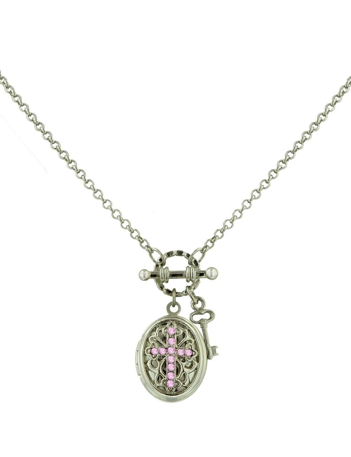 1928 Jewelry Birthstone Cross Locket Necklace 24"
