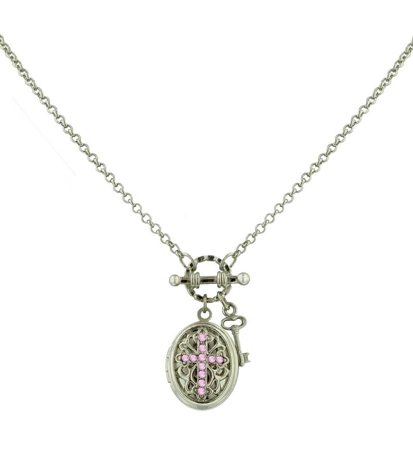 1928 Jewelry Birthstone Cross Locket Necklace 24"