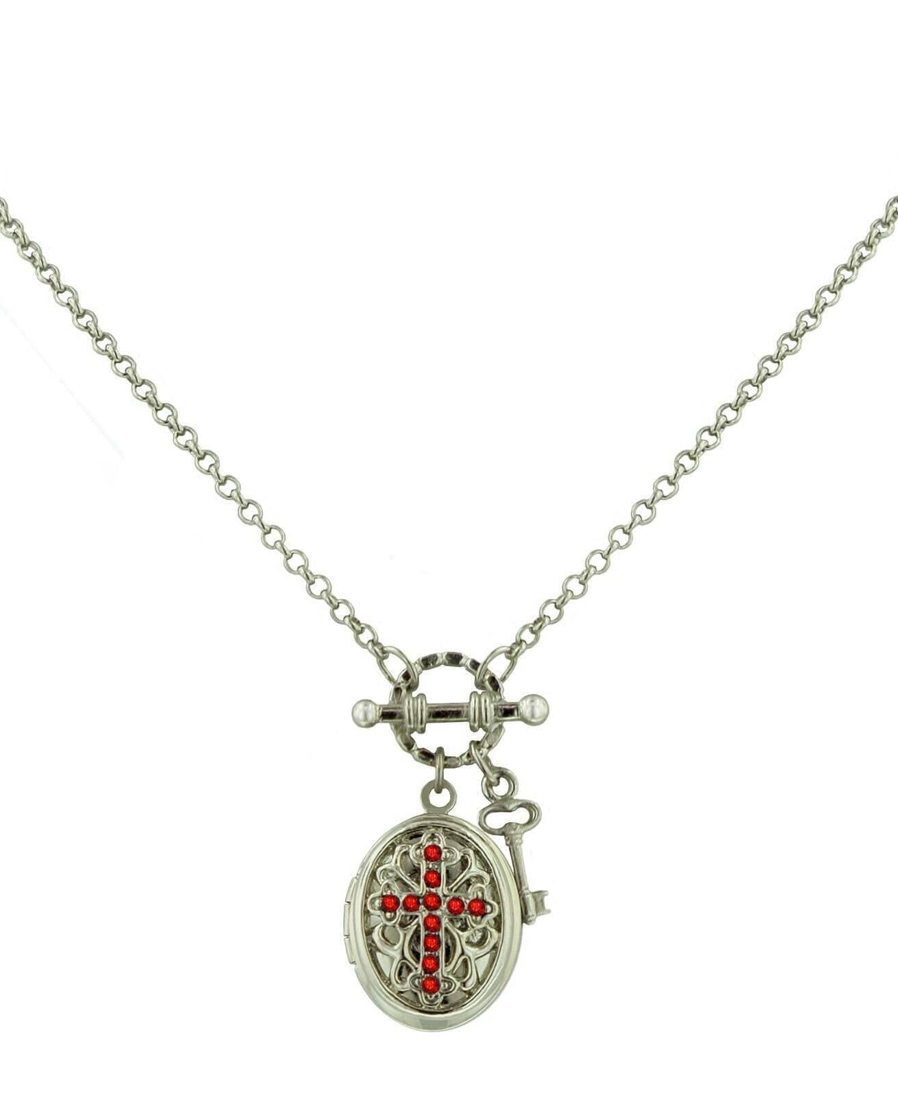 1928 Jewelry Birthstone Cross Locket Necklace 24"