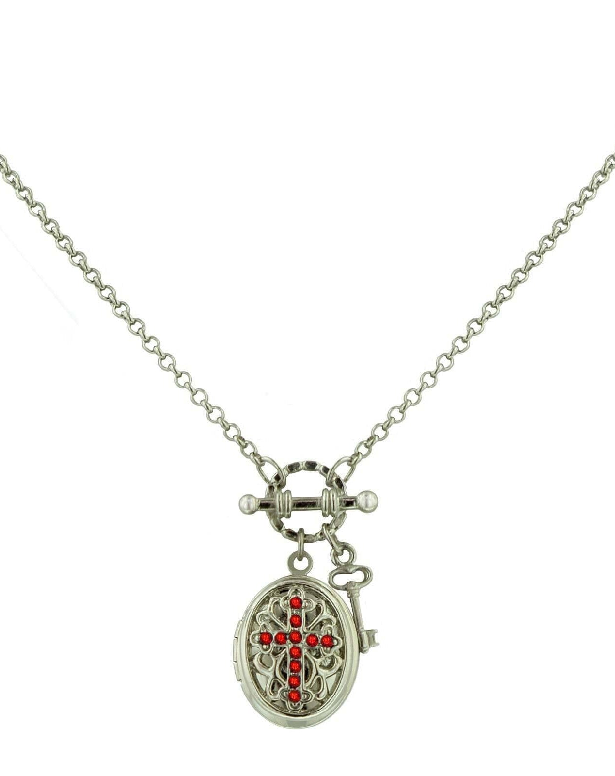 1928 Jewelry Birthstone Cross Locket Necklace 24"