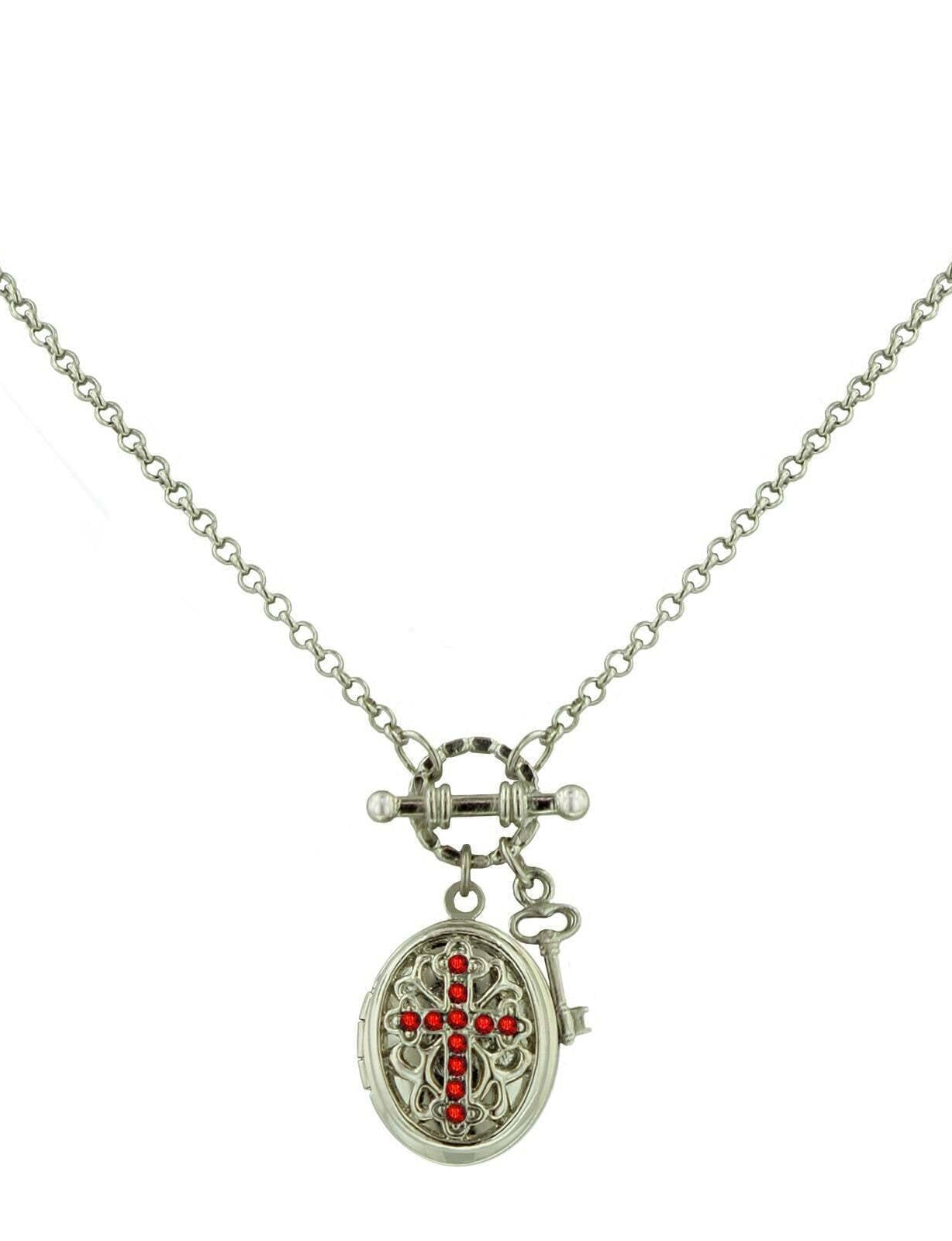 1928 Jewelry Birthstone Cross Locket Necklace 24"