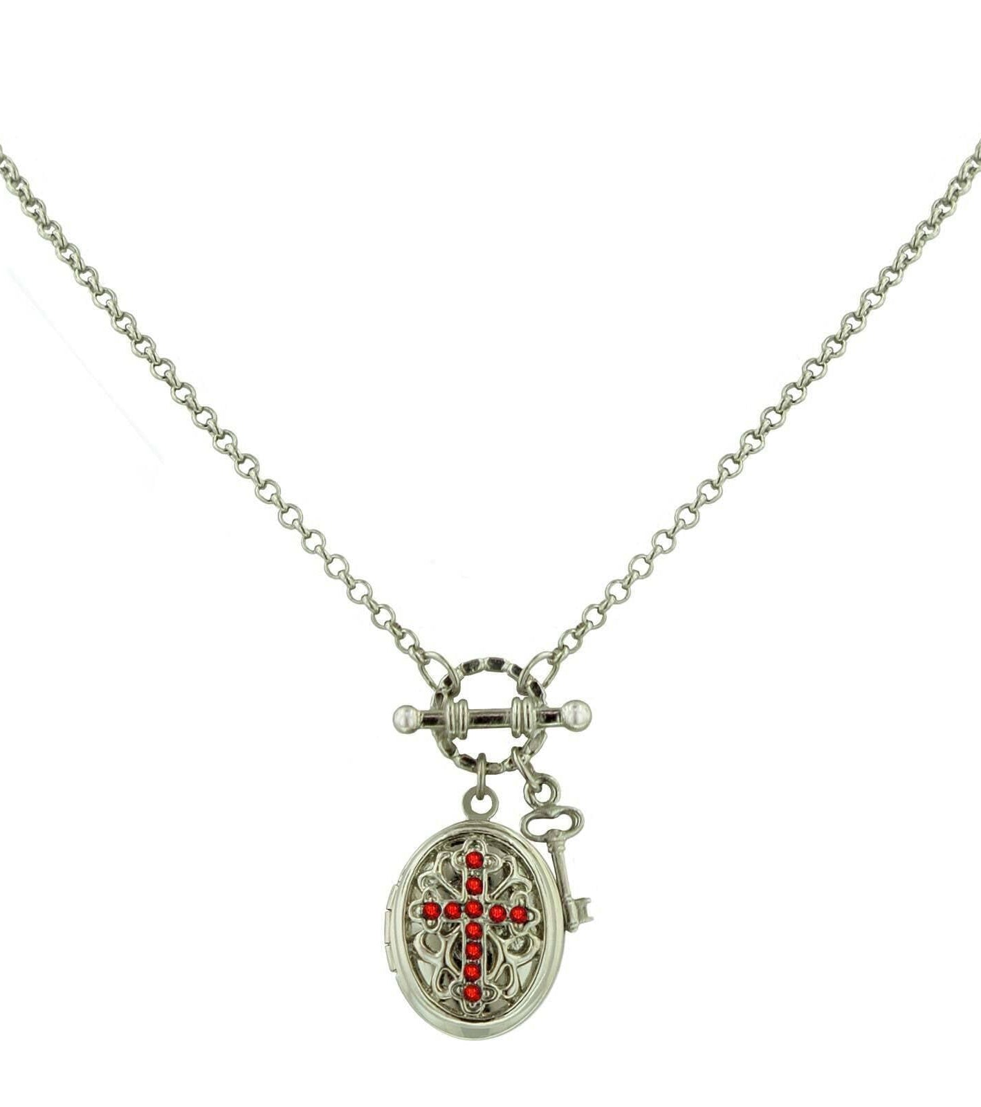 1928 Jewelry Birthstone Cross Locket Necklace 24"