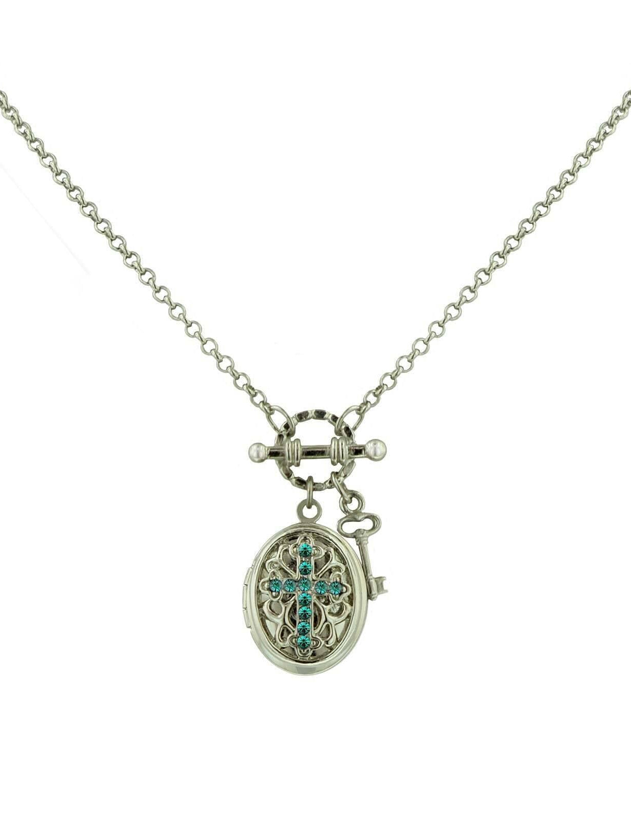 1928 Jewelry Birthstone Cross Locket Necklace 24"