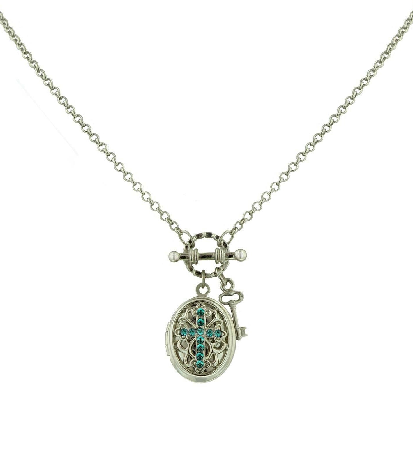 1928 Jewelry Birthstone Cross Locket Necklace 24"