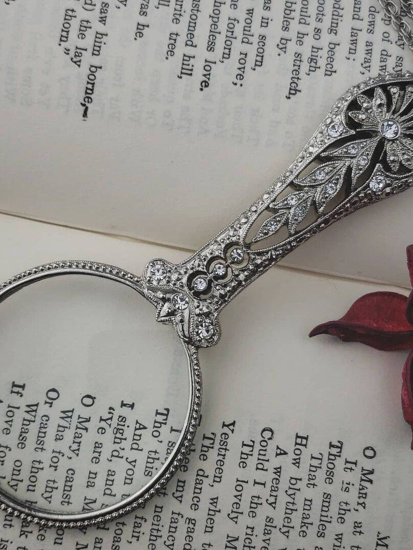 Antiquities Couture Double Sided Multi Crystal Magnifying Glass Necklace 30" - Magnification Power: 2X