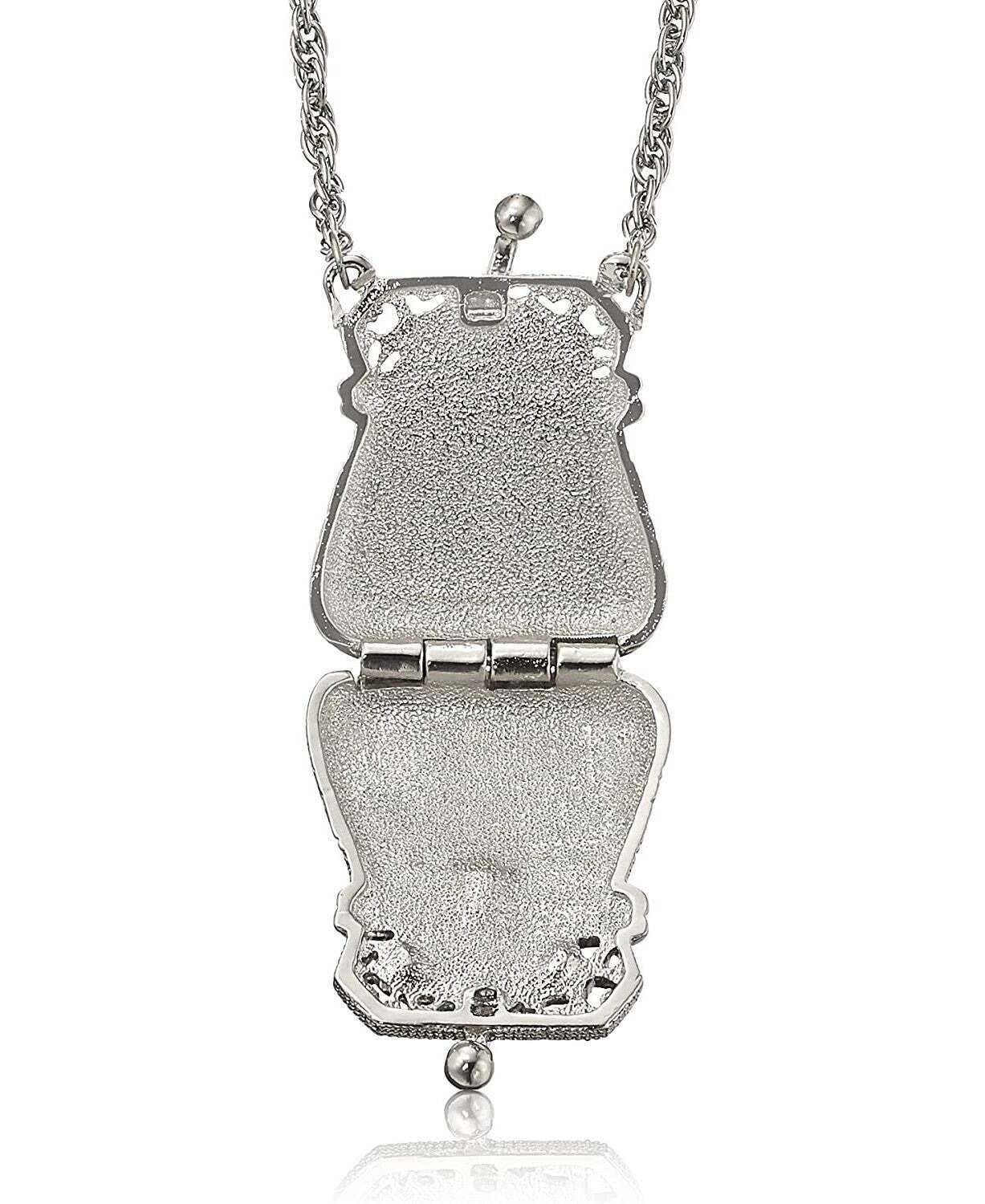 1928 Jewelry Coin Purse Light Sapphire Blue Locket Necklace 32"