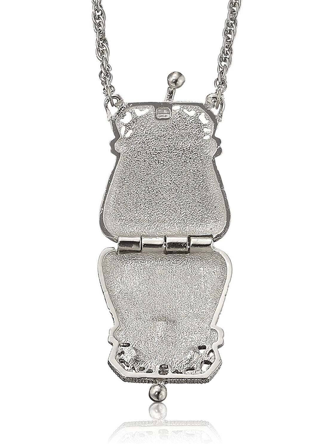 1928 Jewelry Coin Purse Light Sapphire Blue Locket Necklace 32"