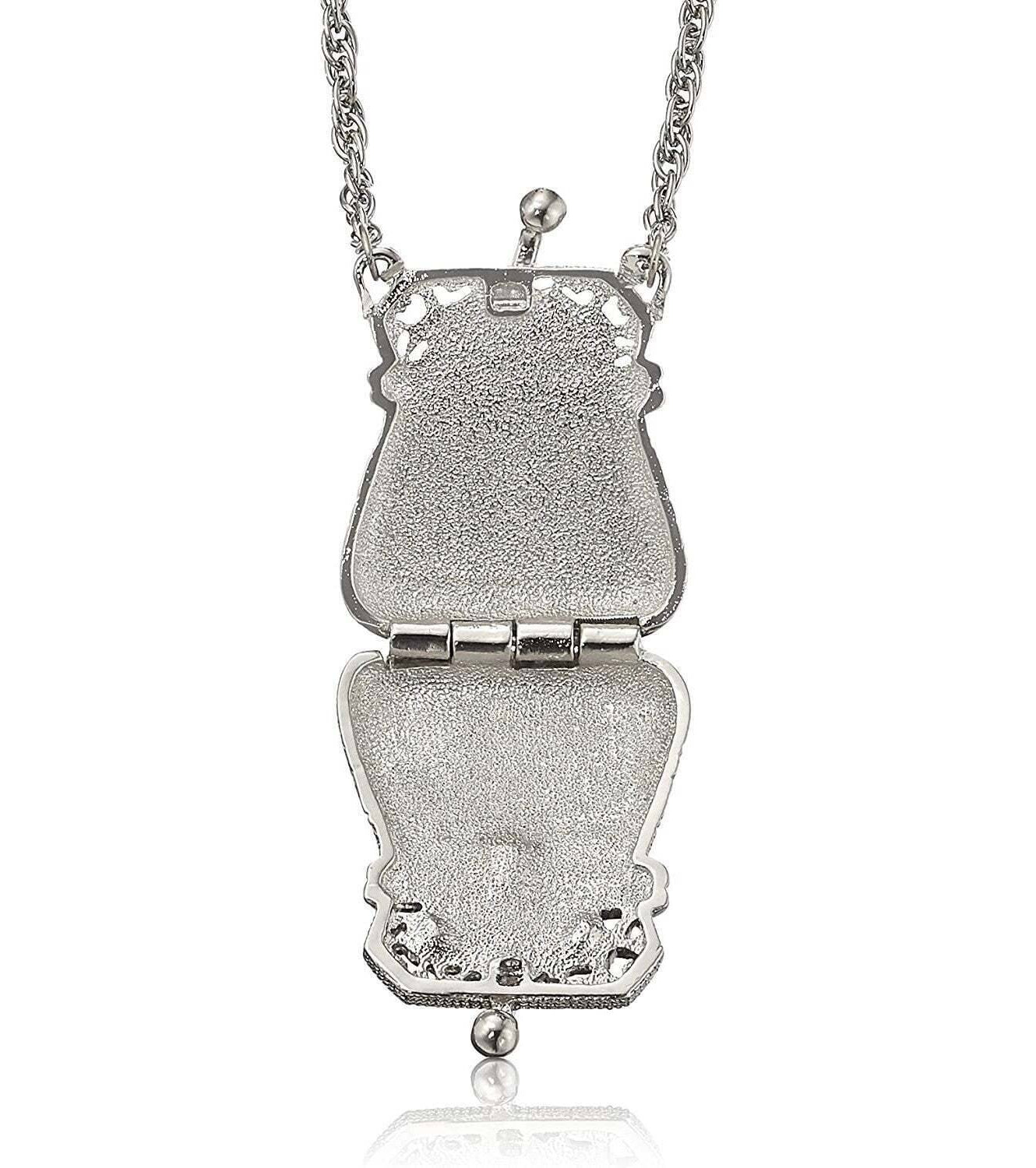 1928 Jewelry Coin Purse Light Sapphire Blue Locket Necklace 32"