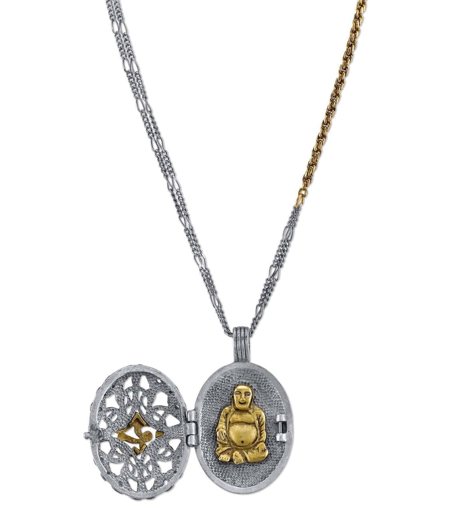 T.R.U. Ohm Filigree With Enclosed Buddha Locket Necklace 36"