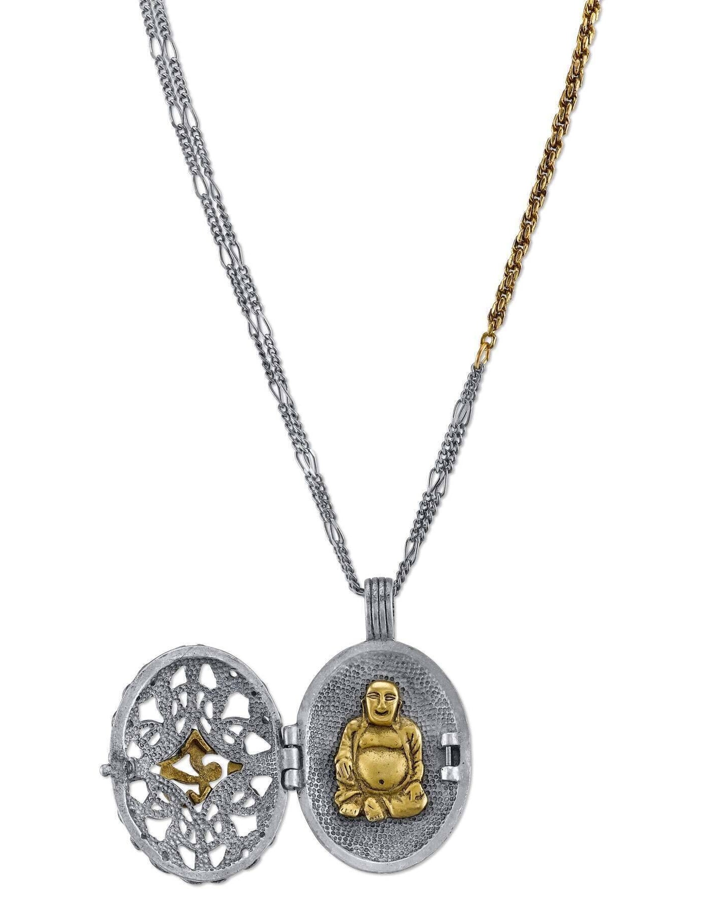 T.R.U. Ohm Filigree With Enclosed Buddha Locket Necklace 36"