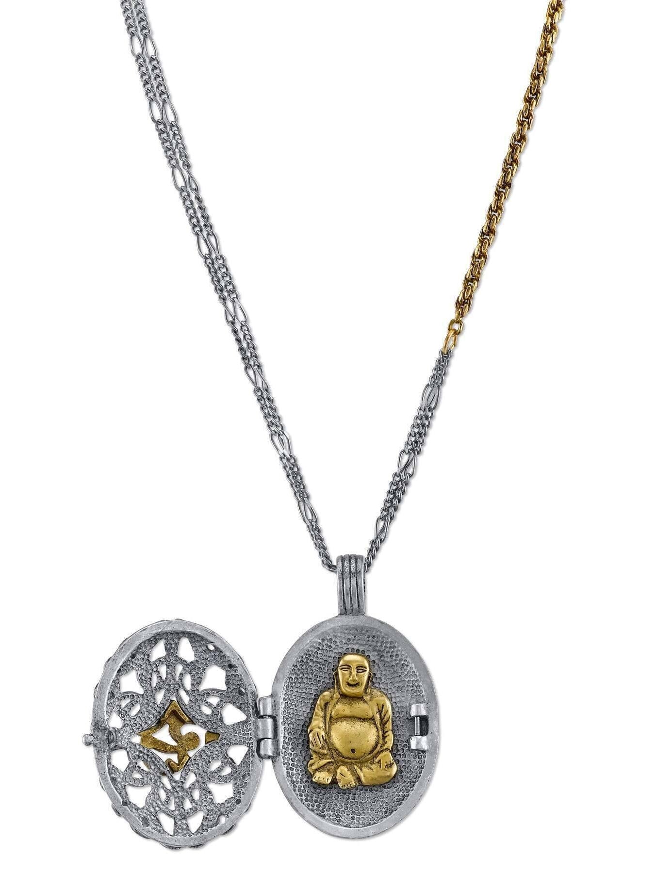 T.R.U. Ohm Filigree With Enclosed Buddha Locket Necklace 36"