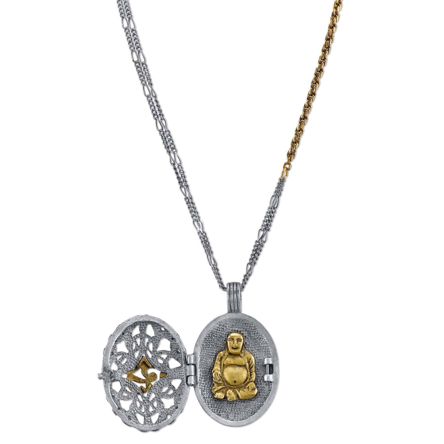T.R.U. Ohm Filigree With Enclosed Buddha Locket Necklace 36"