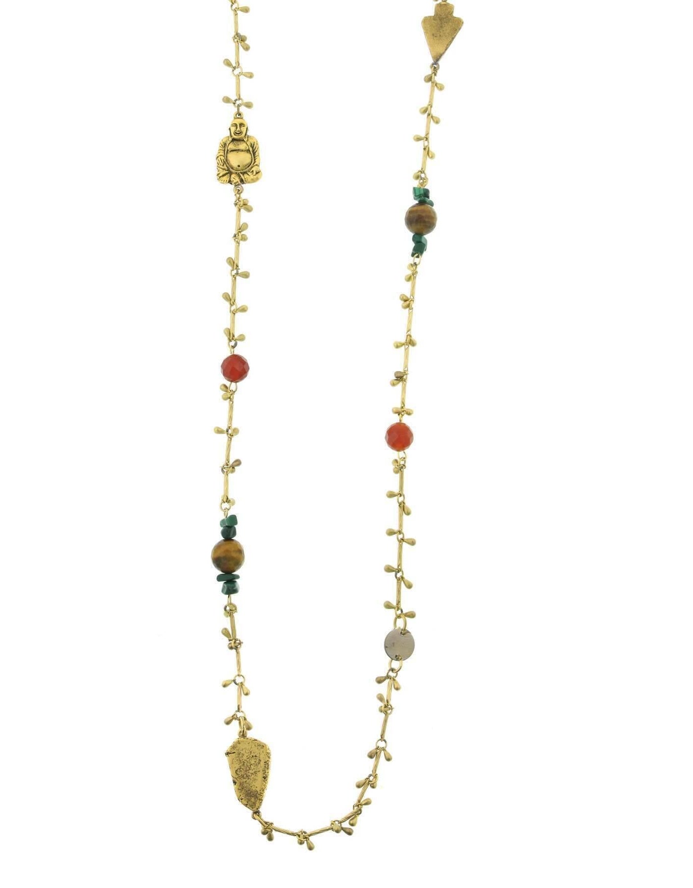 T.R.U. Droplet Chain With Buddha And Gemstone Accents Necklace 44"
