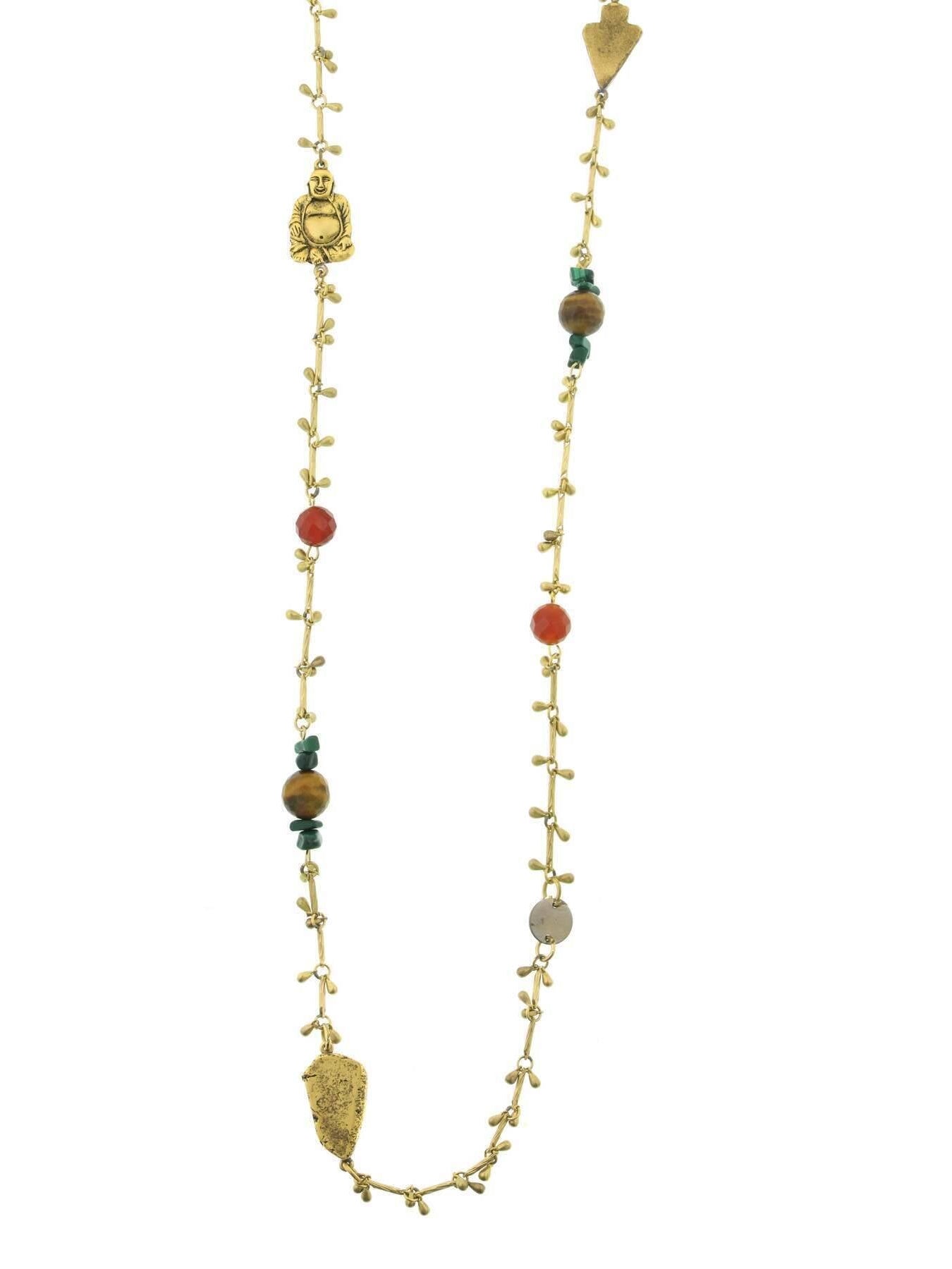 T.R.U. Droplet Chain With Buddha And Gemstone Accents Necklace 44"