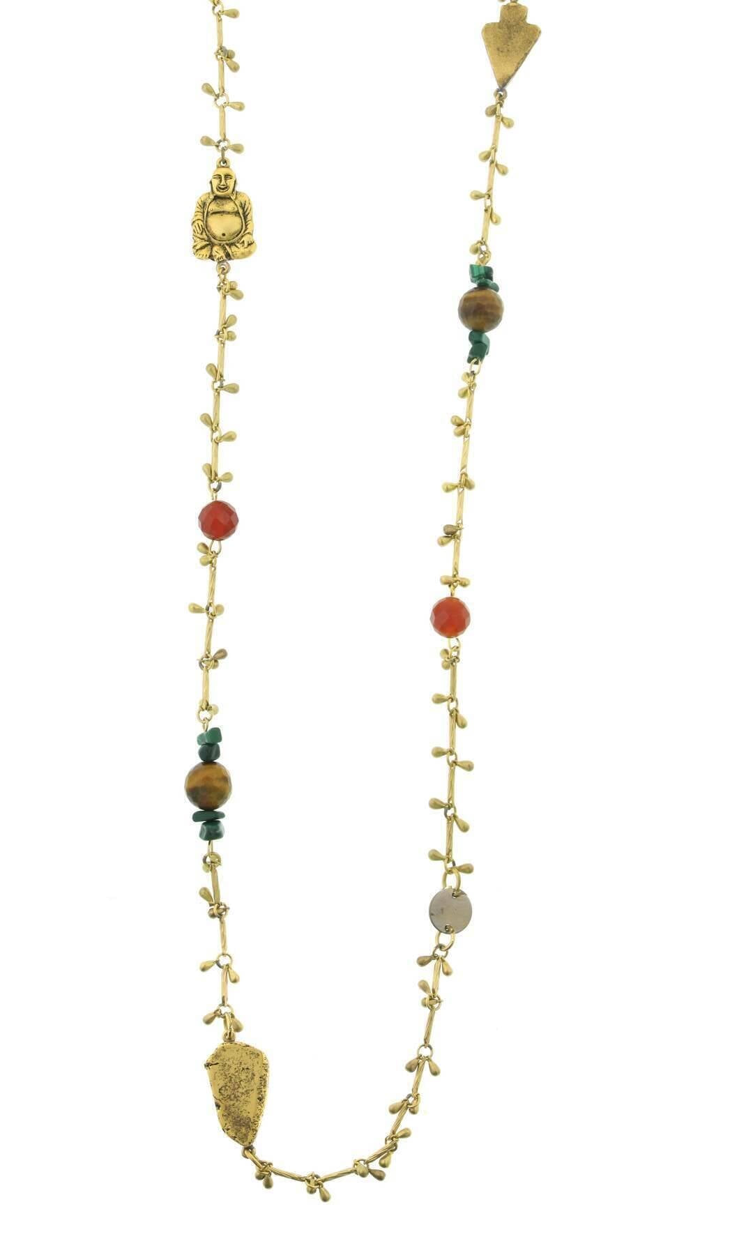 T.R.U. Droplet Chain With Buddha And Gemstone Accents Necklace 44"