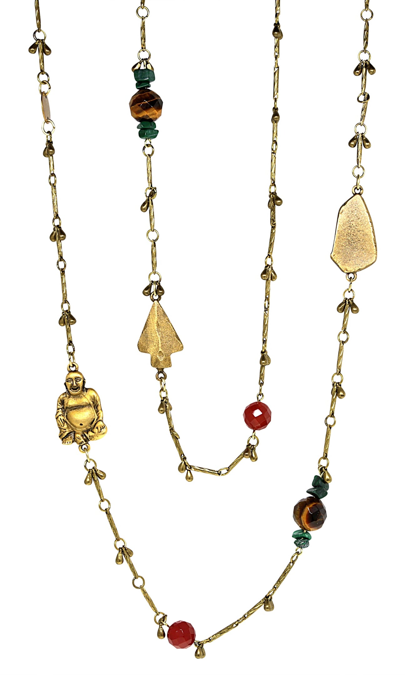 T.R.U. Droplet Chain With Buddha And Gemstone Accents Necklace 44"