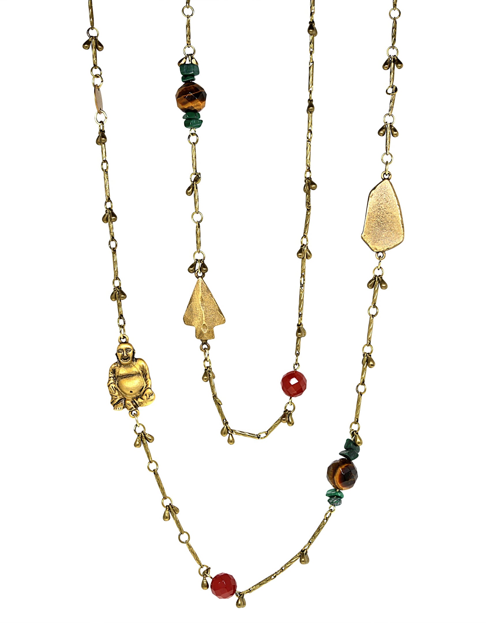T.R.U. Droplet Chain With Buddha And Gemstone Accents Necklace 44"