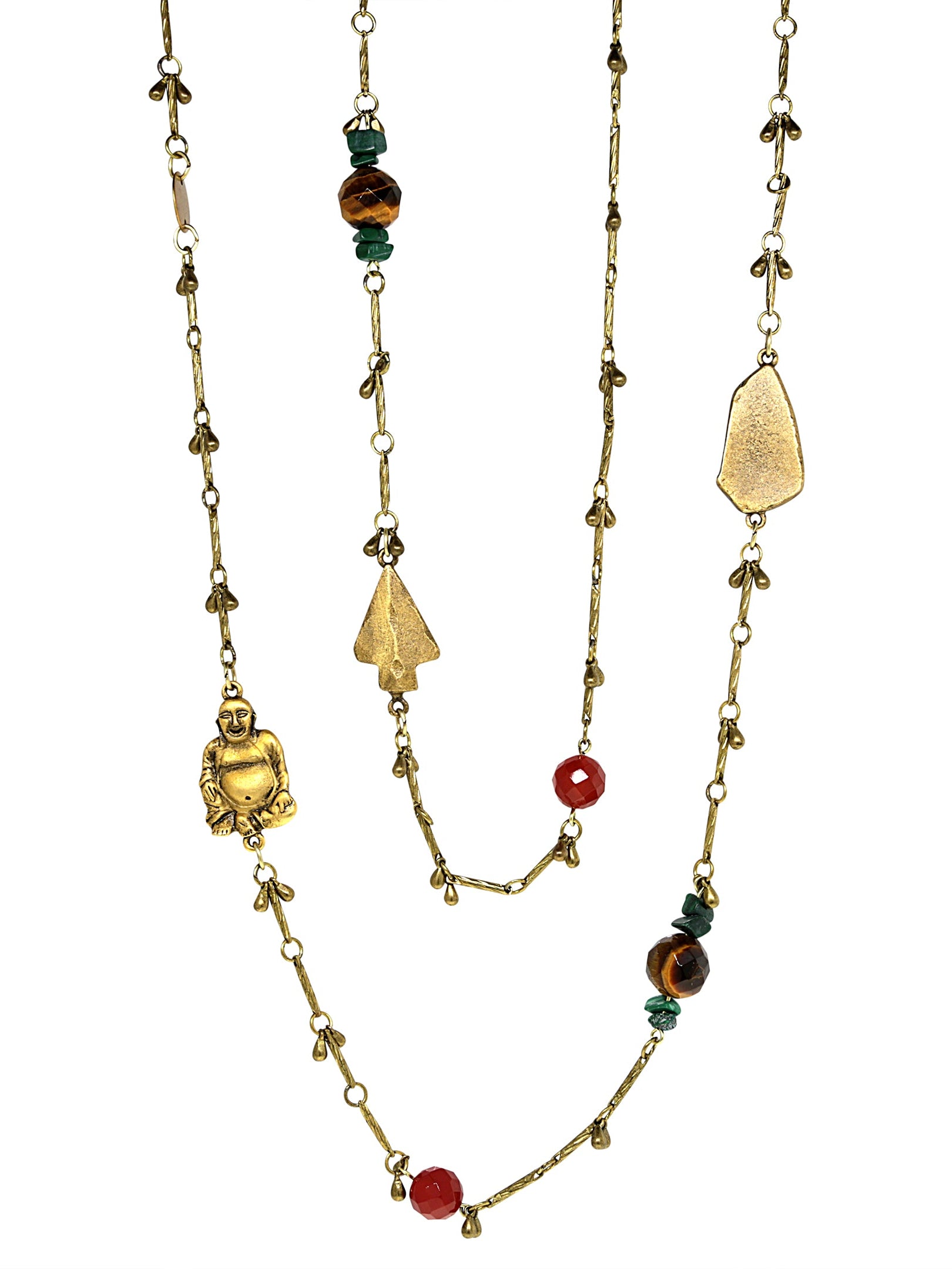 T.R.U. Droplet Chain With Buddha And Gemstone Accents Necklace 44"