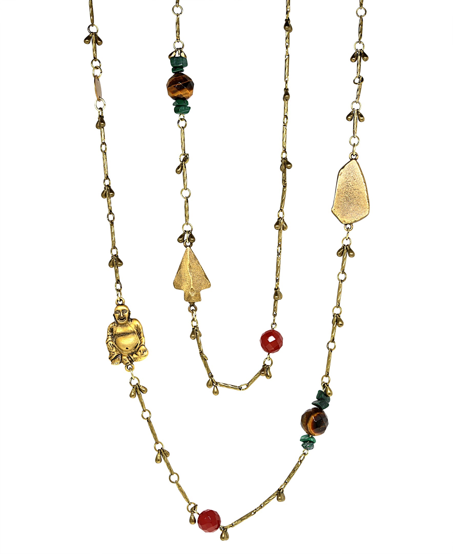 T.R.U. Droplet Chain With Buddha And Gemstone Accents Necklace 44"