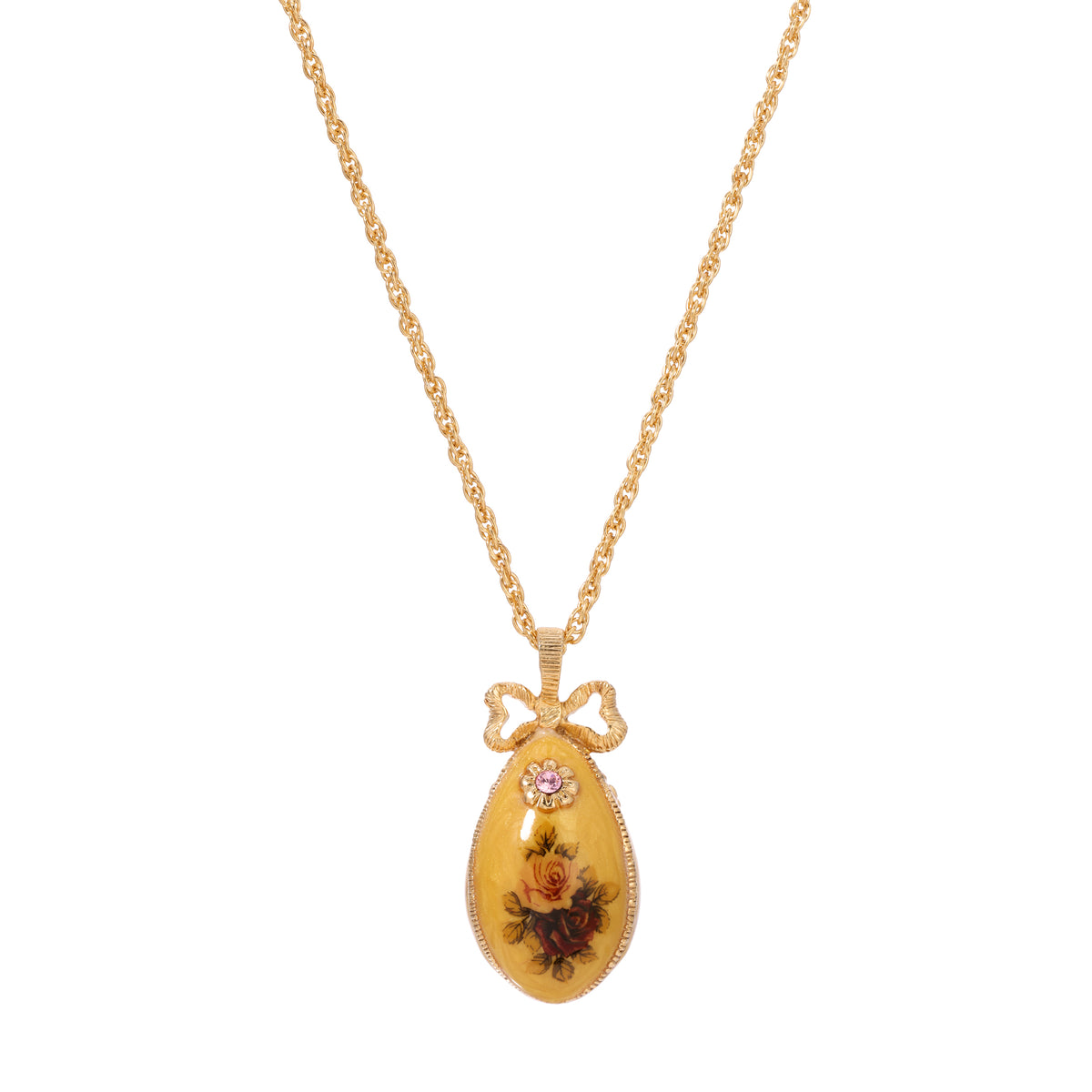 Manor House Rose Fabergé Style Egg Pendant Necklace 36"