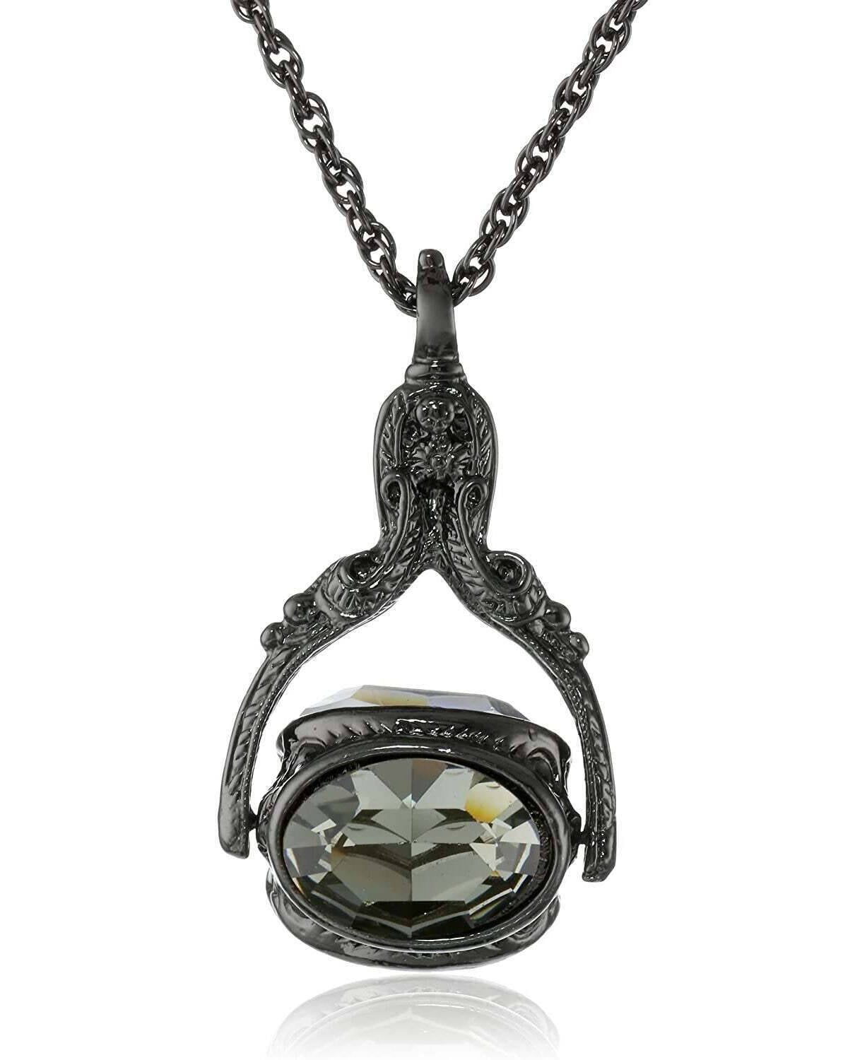 1928 Jewelry Vintage-Inspired Rotating 3 Sided Crystal Spinner Pendant Necklace 30"