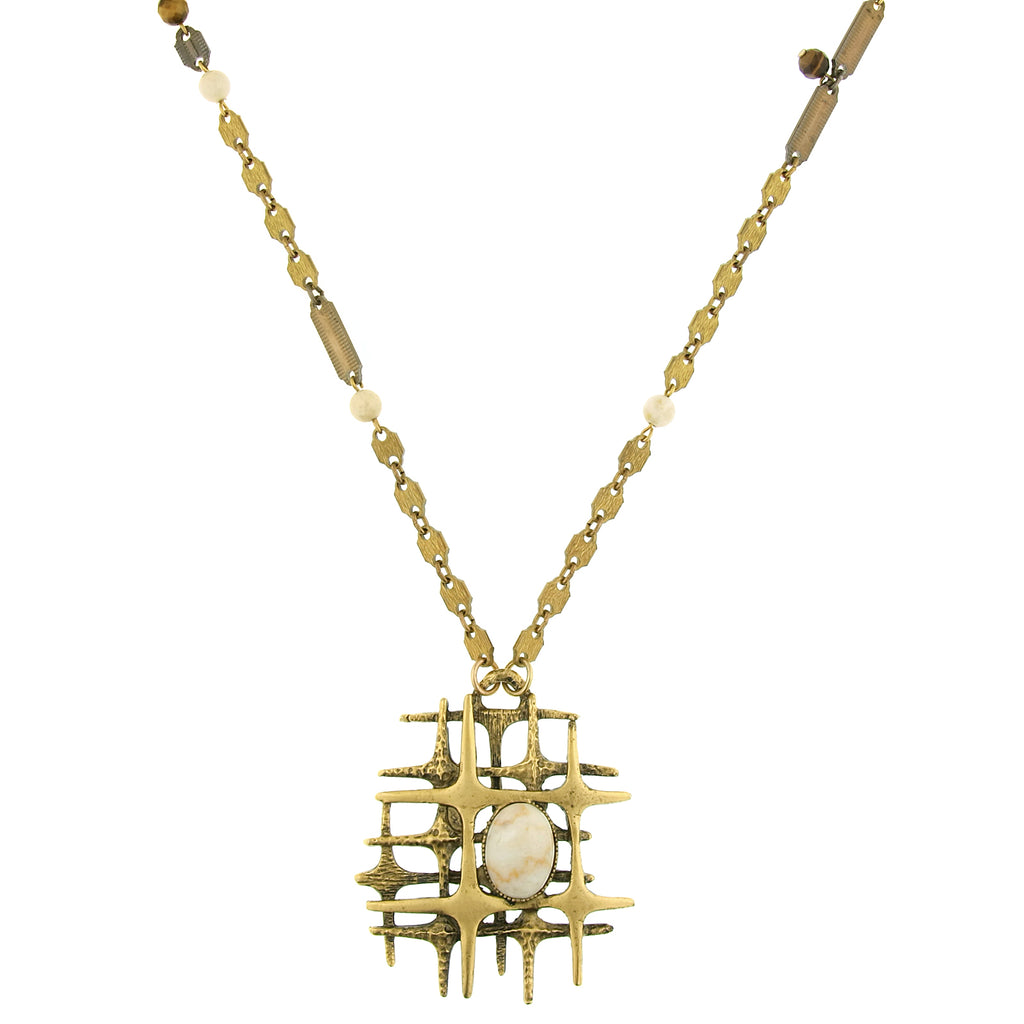 T.R.U. Modern Midcentury Style Gemstone Riverstone Pendant Necklace 38 Inches