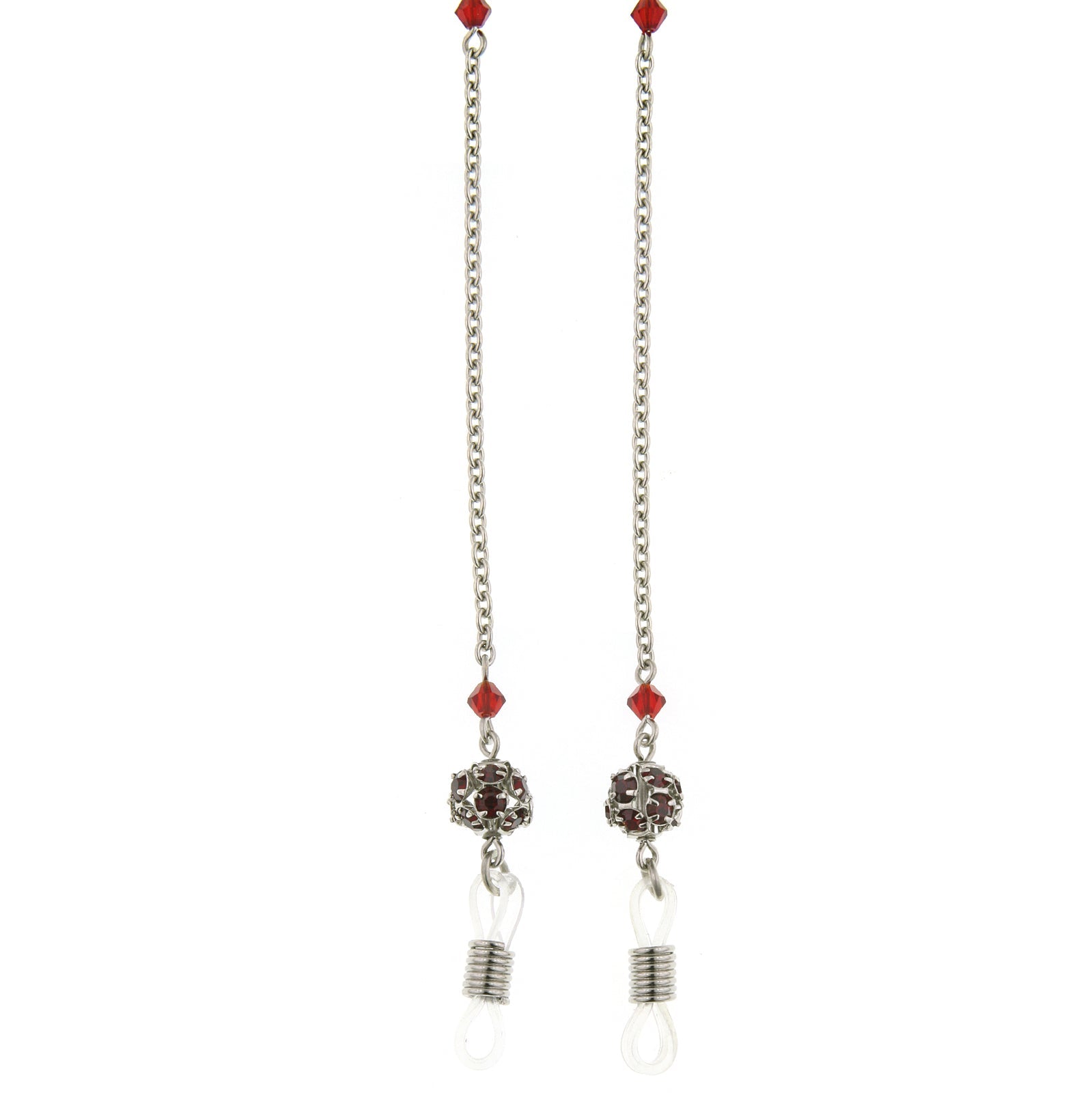 1928 Jewelry Red Crystal Fireball Eyeglass Holder Chain Necklace 30"