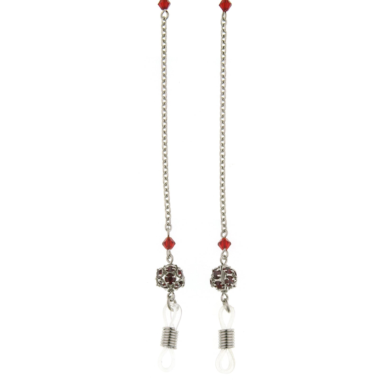 1928 Jewelry Red Crystal Fireball Eyeglass Holder Chain Necklace 30"