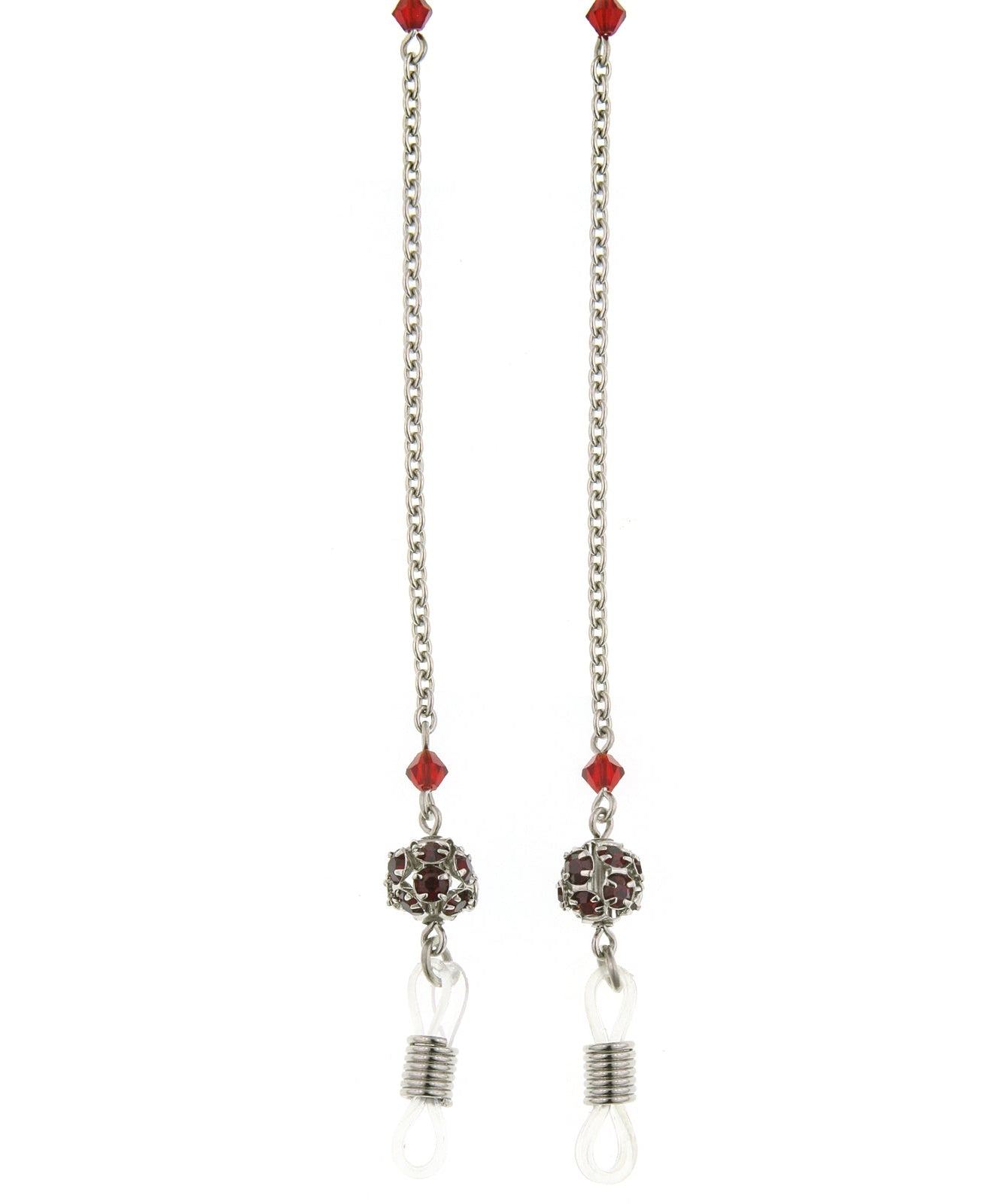 1928 Jewelry Red Crystal Fireball Eyeglass Holder Chain Necklace 30"