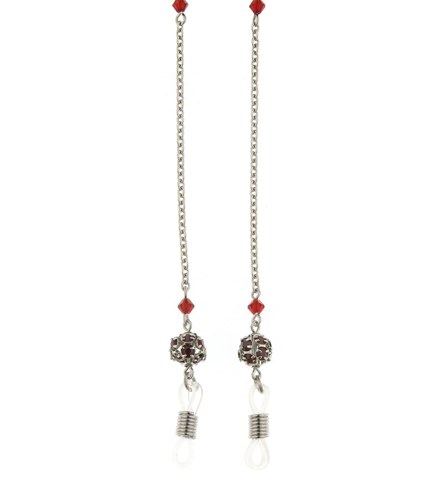 1928 Jewelry Red Crystal Fireball Eyeglass Holder Chain Necklace 30"