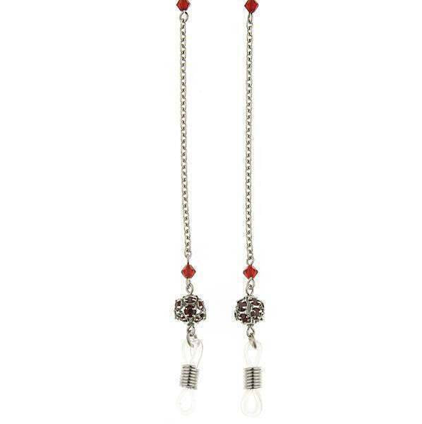 1928 Jewelry Red Crystal Fireball Eyeglass Holder Chain Necklace 30"