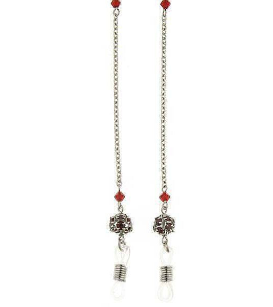 1928 Jewelry Red Crystal Fireball Eyeglass Holder Chain Necklace 30"