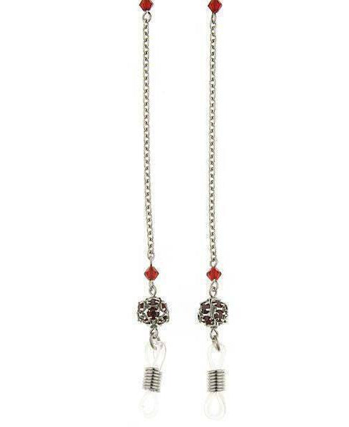 1928 Jewelry Red Crystal Fireball Eyeglass Holder Chain Necklace 30"