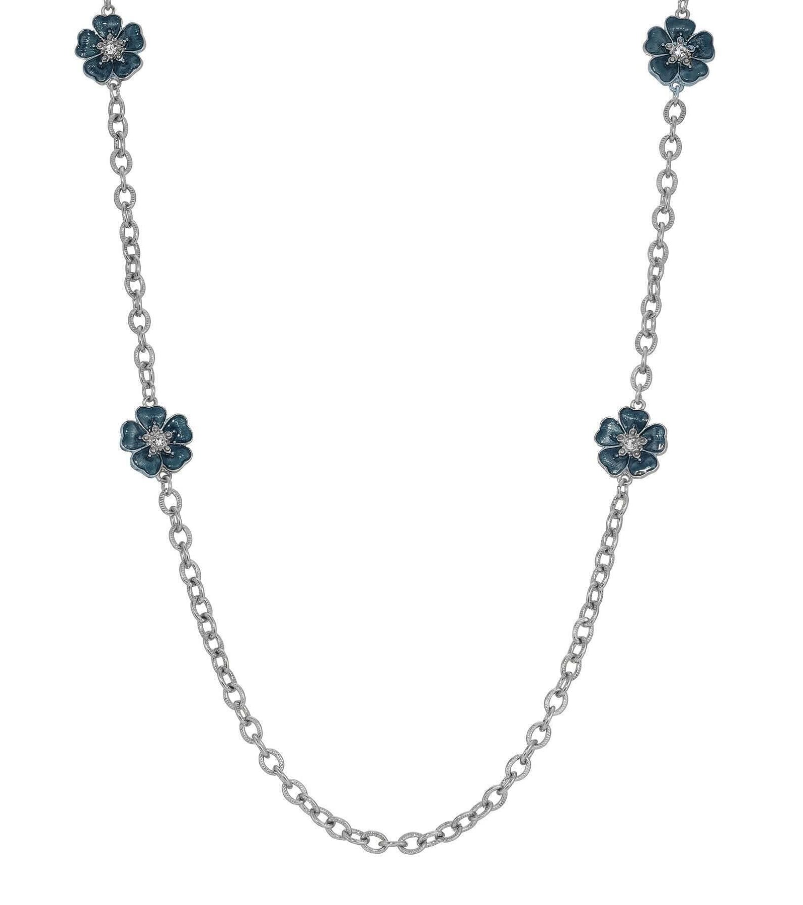 2028 Jewelry Hibiscus Flower Hand Enameled Link Chain Necklace 40"