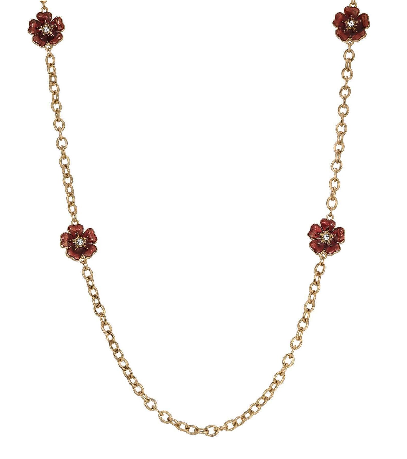 2028 Jewelry Hibiscus Flower Hand Enameled Link Chain Necklace 40"