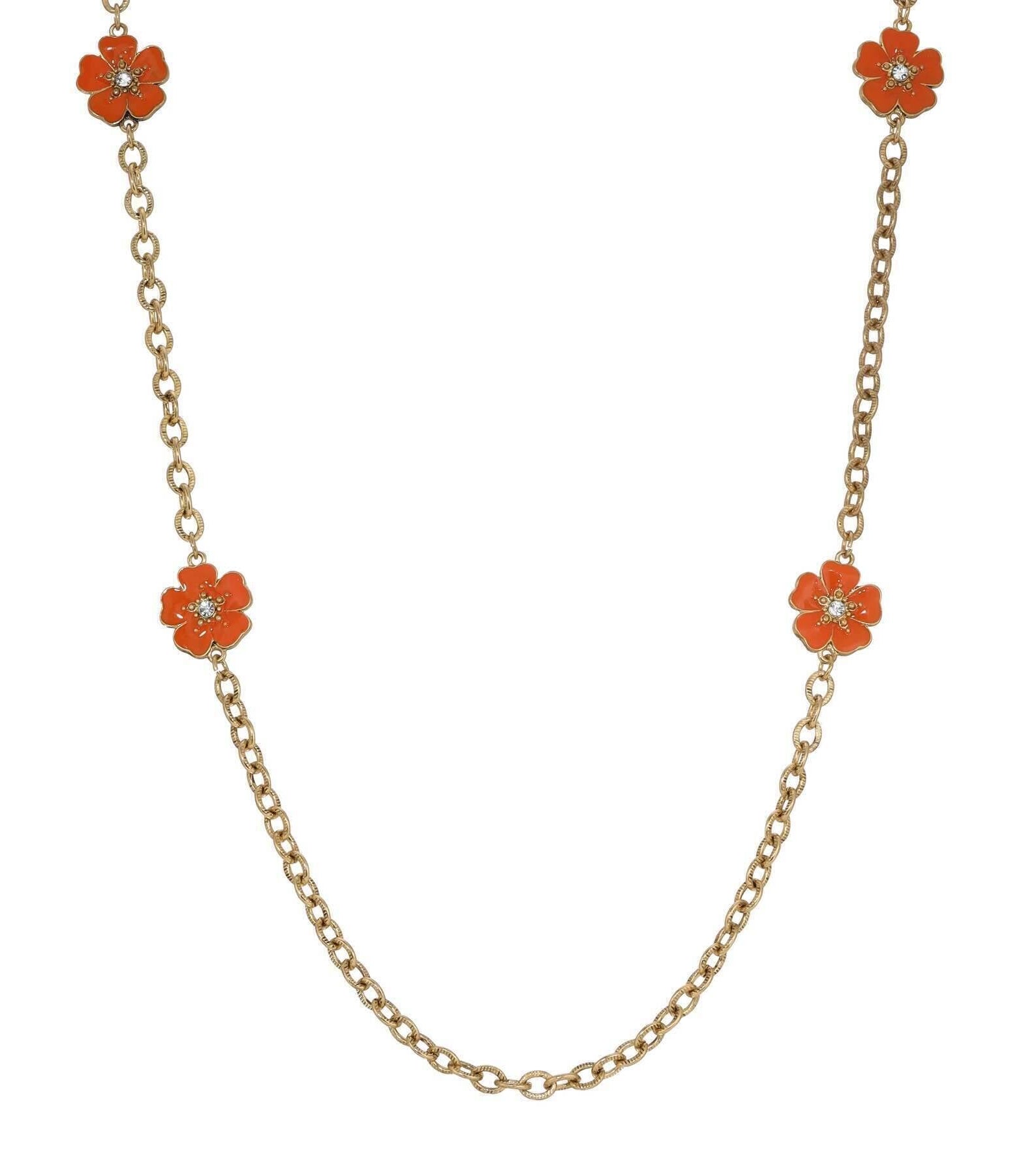 2028 Jewelry Hibiscus Flower Hand Enameled Link Chain Necklace 40"