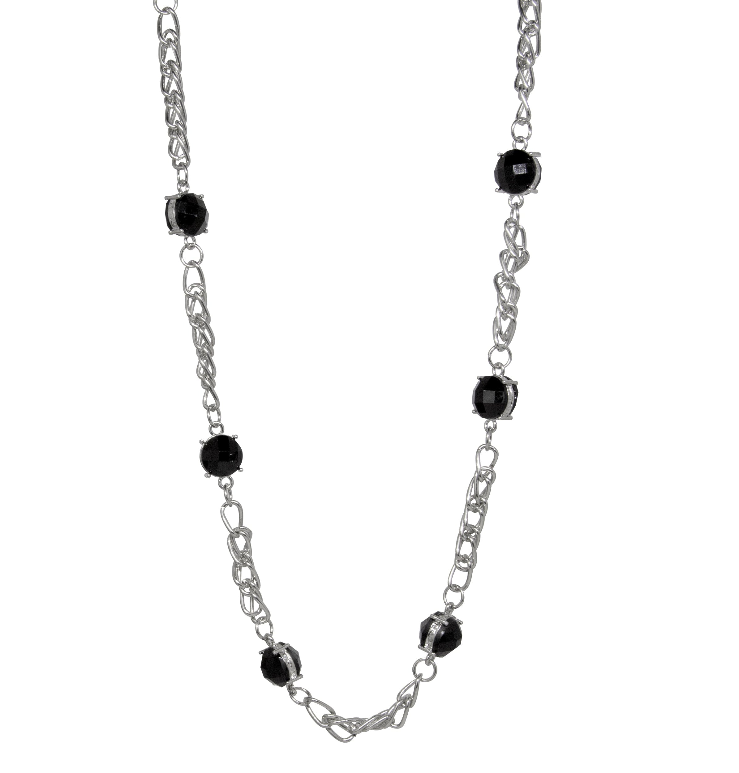 1928 Jewelry Jet Black Stone Double Curb Steel Chain Necklace 36"