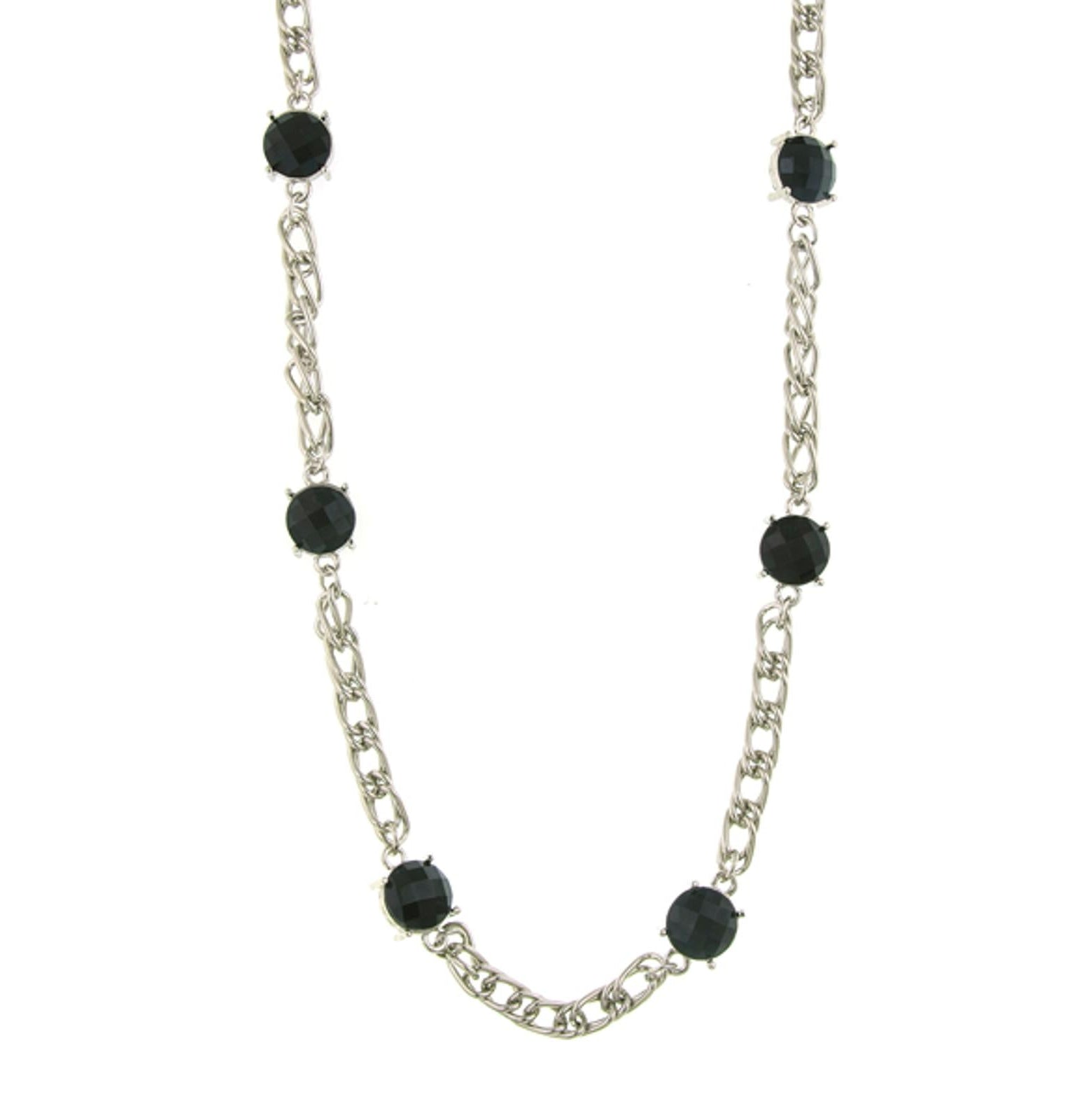 1928 Jewelry Jet Black Stone Double Curb Steel Chain Necklace 36"