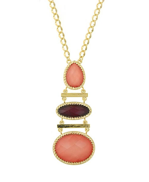 2028 Jewelry Raspberry & Peach Stone Drop Necklace 32"