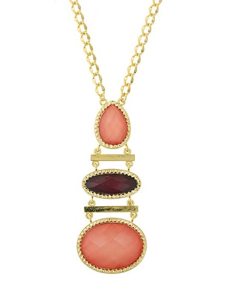 2028 Jewelry Raspberry & Peach Stone Drop Necklace 32"