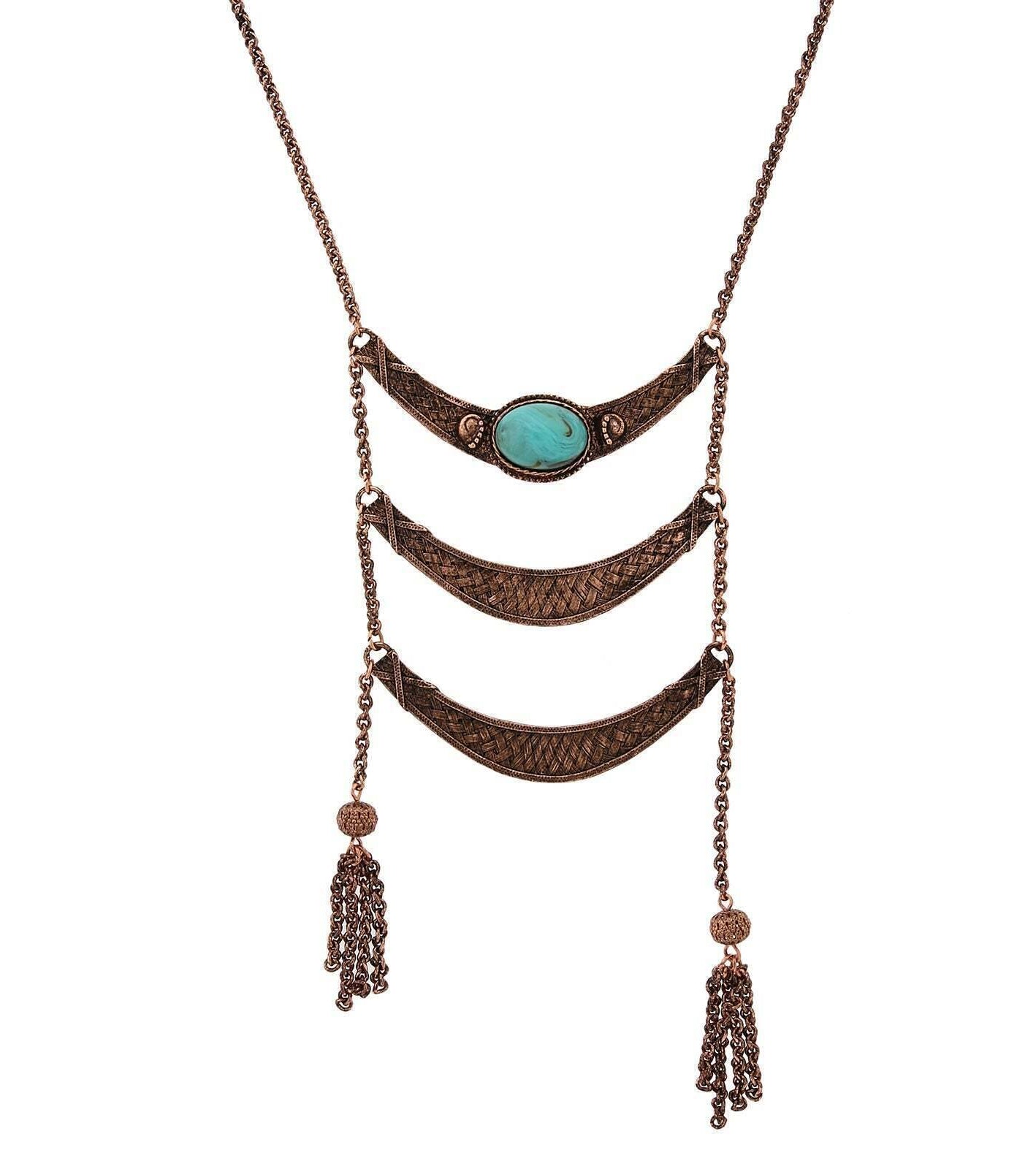 2028 Jewelry Antique Inspired Ladder And Tassel Necklace 28"