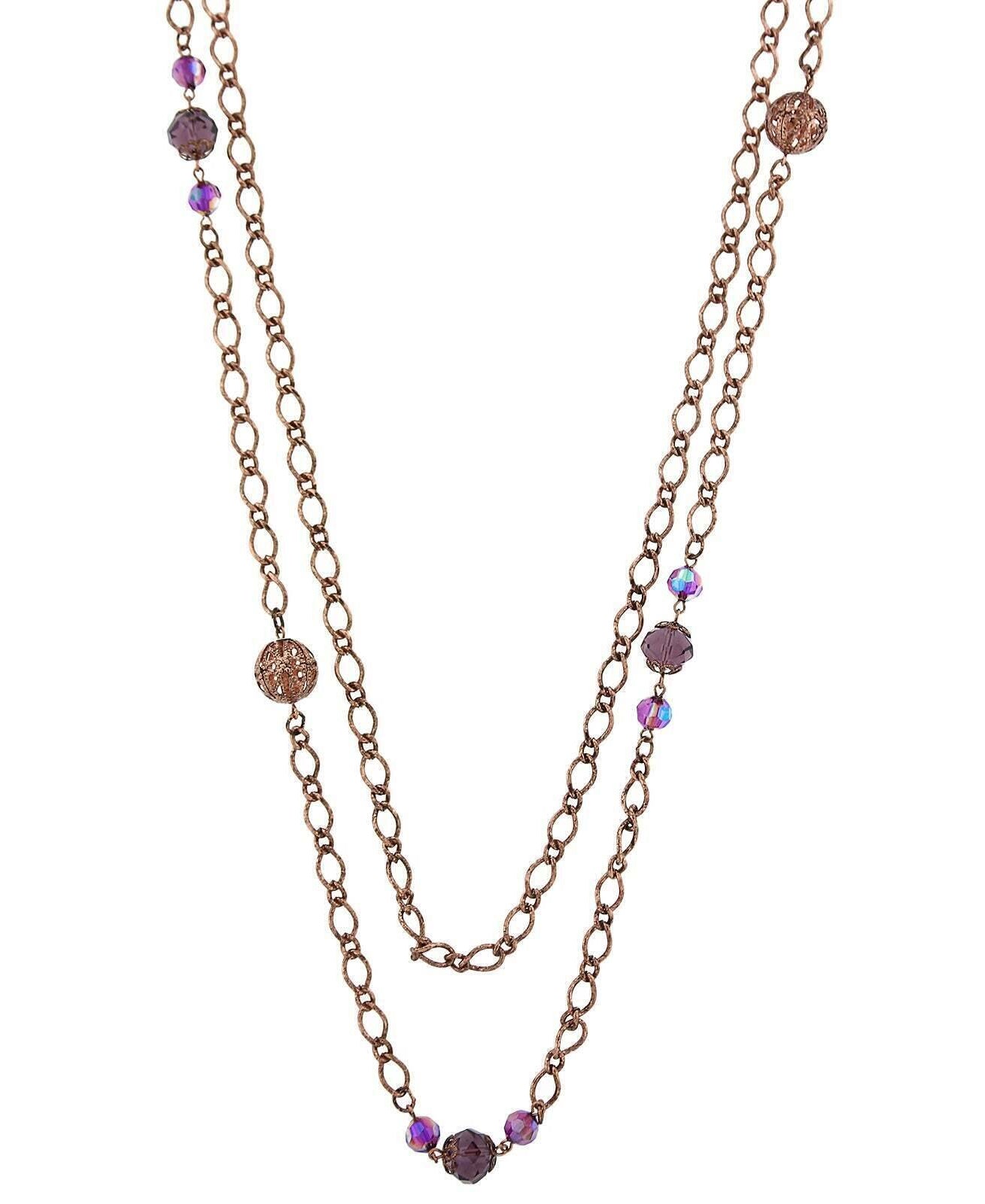 2028 Jewelry Long Layered Chain AB Crystal Necklace 42"