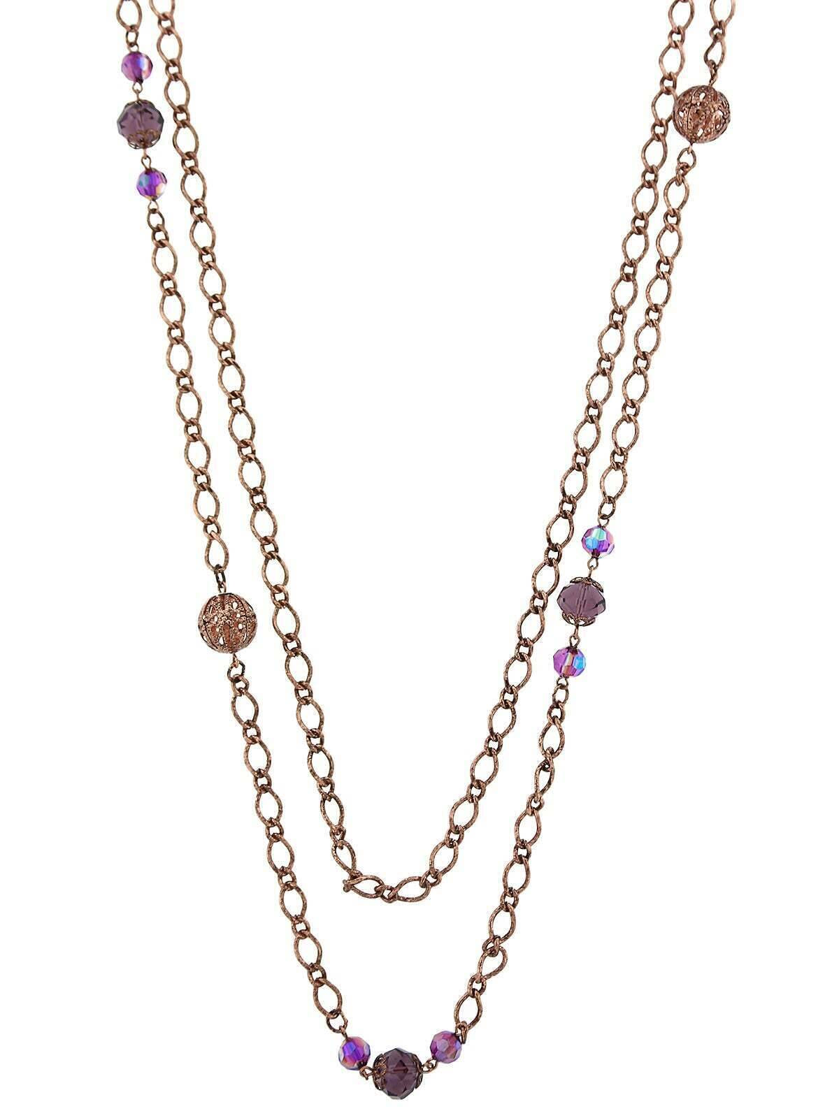 2028 Jewelry Long Layered Chain AB Crystal Necklace 42"